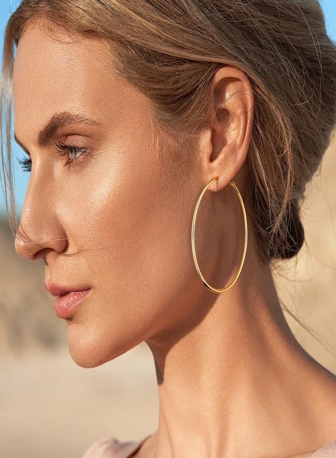 Gacimy Large Hoop Earrings for Women 14K Gold Plated, 925 Sterling Silver Post Hoops for Women, 60mm Yellow Color Big Earrings - Image 5